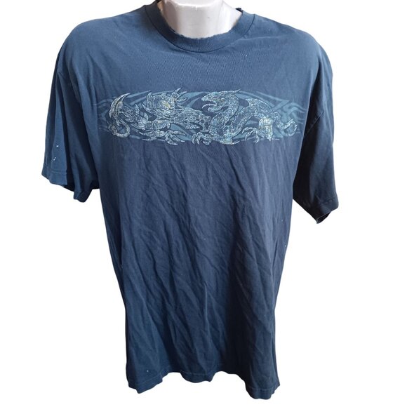 Vintage XL T-Shirt Y2K Dragon Graphic Trashed Cotton Top Heavy Mexico - Picture 2 of 7